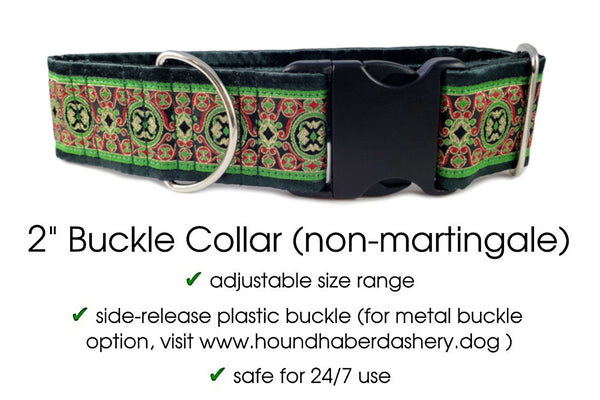 The Hound Haberdashery Collar Renaissance Christmas - Martingale Dog Collar or Buckle Dog Collar - 2" Width