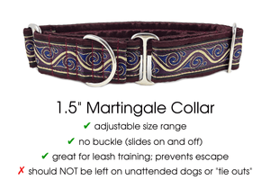 The Hound Haberdashery Collar Sangria Scrolls Jacquard - Martingale Dog Collar or Buckle Dog Collar - 1.5" Width