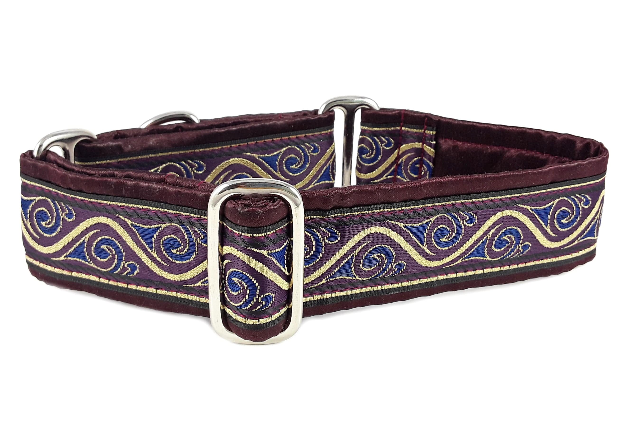 The Hound Haberdashery Collar Sangria Scrolls Jacquard - Martingale Dog Collar or Buckle Dog Collar - 1.5" Width