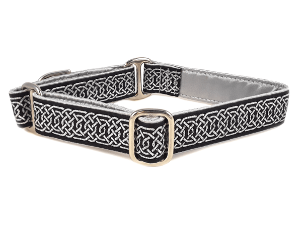 Wexford Jacquard in Metallic Silver & Black - Martingale Dog Collar or Buckle Dog Collar - 1" Width - The Hound Haberdashery