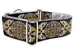 Load image into Gallery viewer, The Hound Haberdashery Collar Shiraz Jacquard in Metallic Silver &amp; Gold - Martingale Dog Collar or Buckle Dog Collar - 2&quot; Width
