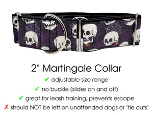 The Hound Haberdashery Collar Spooky Halloween Skulls - Martingale Dog Collar or Buckle Dog Collar - 2" Width