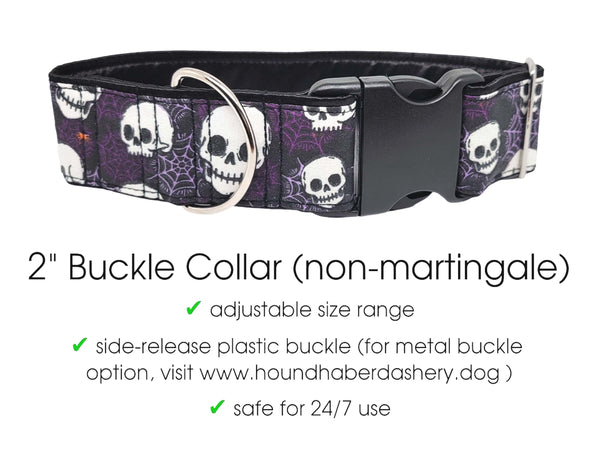 The Hound Haberdashery Collar Spooky Halloween Skulls - Martingale Dog Collar or Buckle Dog Collar - 2" Width