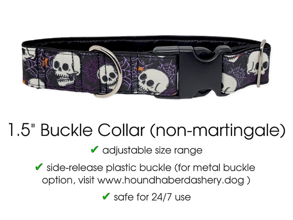 The Hound Haberdashery Collar Spooky Halloween Skulls - Martingale Dog Collar or Buckle Dog Collar - 1.5" Width