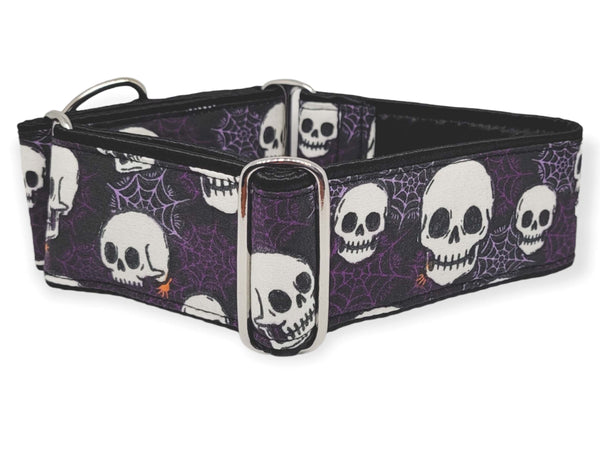 The Hound Haberdashery Collar Spooky Halloween Skulls - Martingale Dog Collar or Buckle Dog Collar - 2" Width