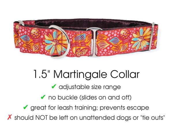 The Hound Haberdashery Collar Pop Art Petals PINK- Martingale Dog Collar or Buckle Dog Collar - 1.5" Width