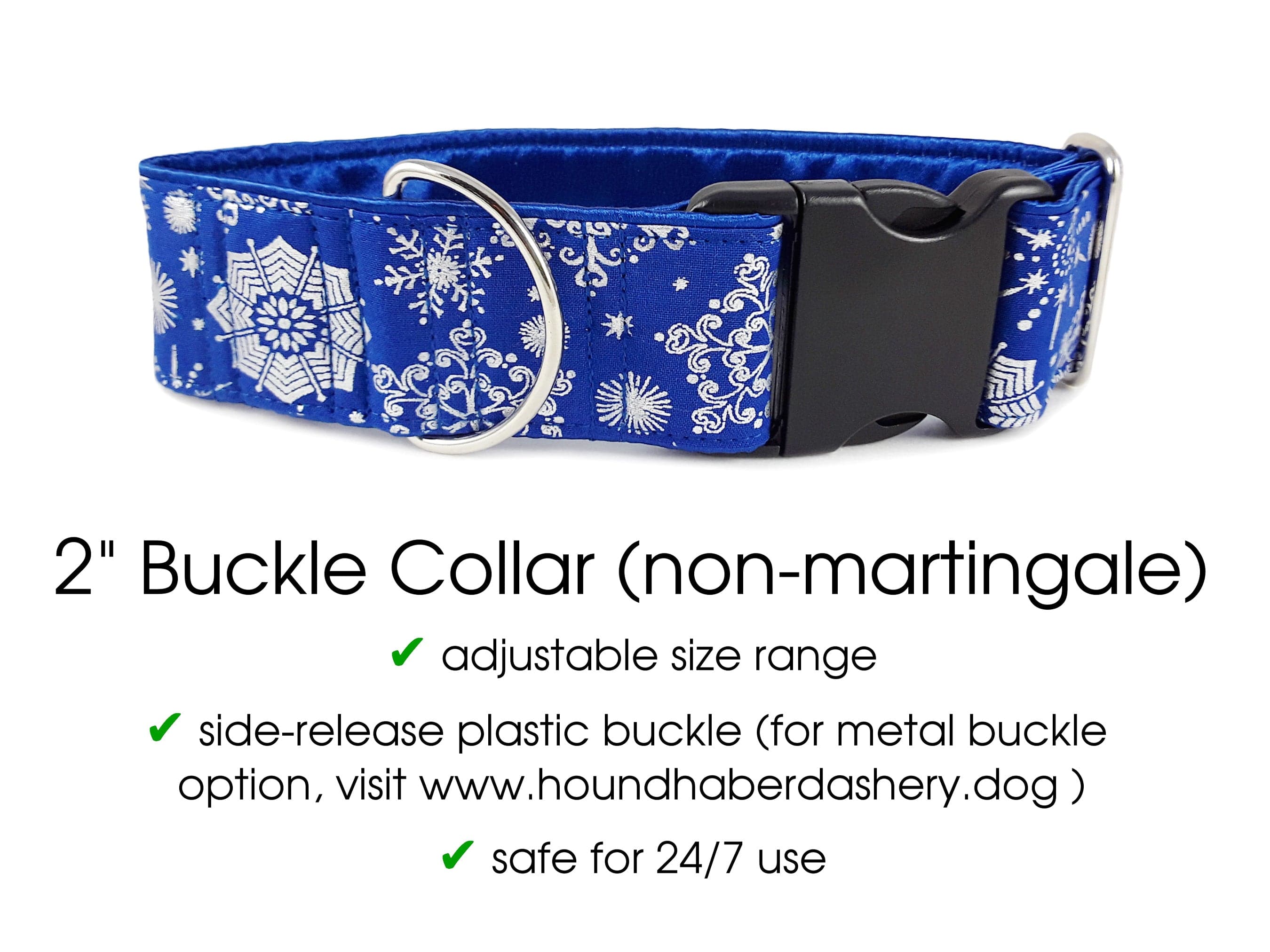 The Hound Haberdashery Collar Snowflakes in Blue - Martingale Dog Collar or Buckle Dog Collar - 1.5" & 2" Widths