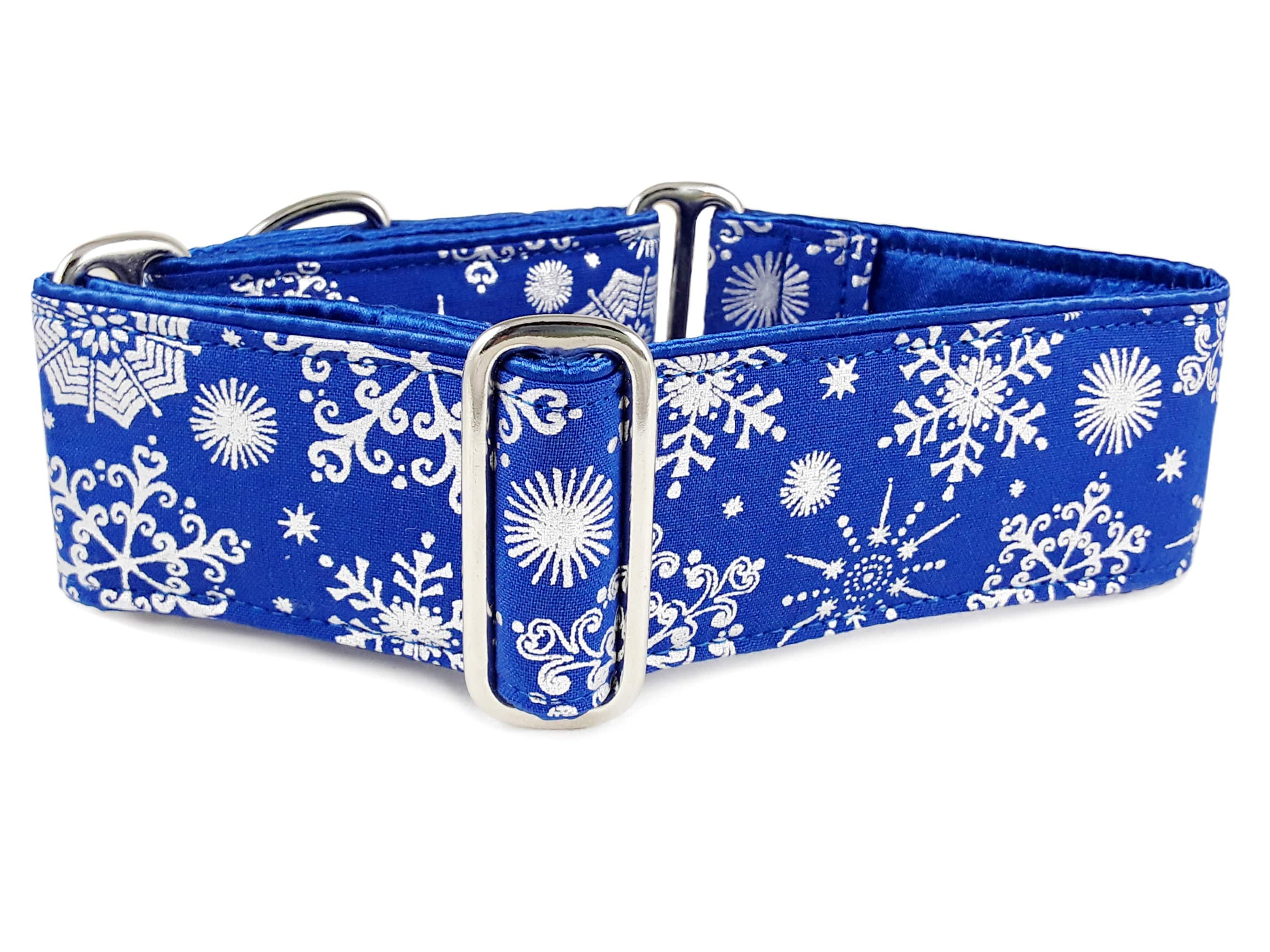 The Hound Haberdashery Collar Snowflakes in Blue - Martingale Dog Collar or Buckle Dog Collar - 1.5" & 2" Widths