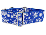 Load image into Gallery viewer, The Hound Haberdashery Collar Snowflakes in Blue - Martingale Dog Collar or Buckle Dog Collar - 1.5&quot; &amp; 2&quot; Widths
