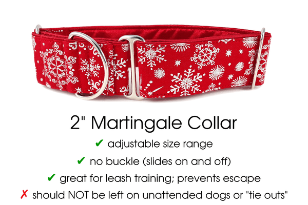 Snowflakes in Red - Martingale Dog Collar or Buckle Dog Collar - 1.5" & 2" Widths - The Hound Haberdashery