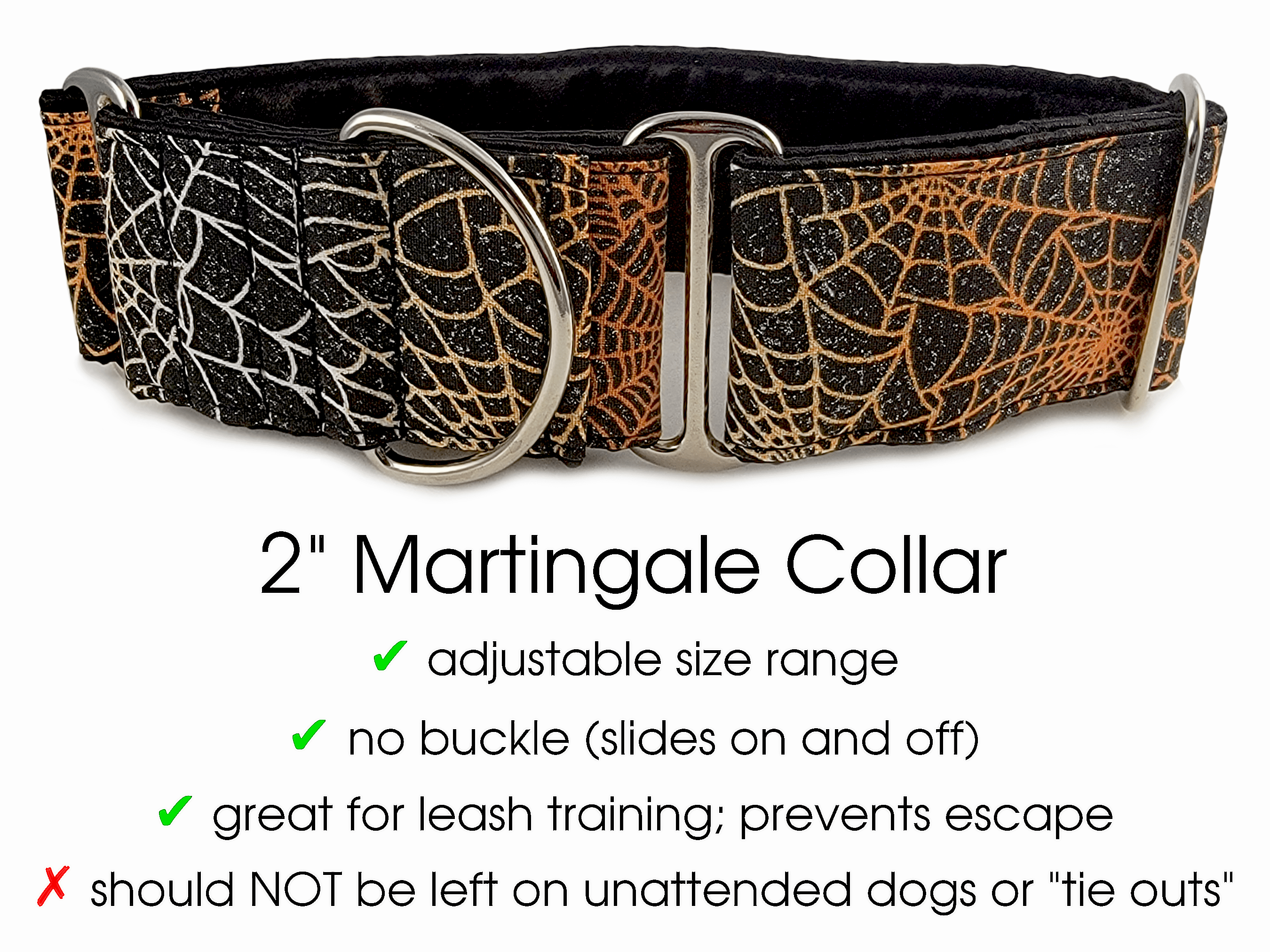 The Hound Haberdashery Collar Spider Webs - Martingale Dog Collar or Buckle Dog Collar - 1.5" & 2" Widths