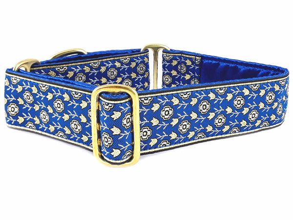 The Hound Haberdashery Collar Stratford Jacquard in Blue - Martingale or Buckle Dog Collar - 1.5" Width
