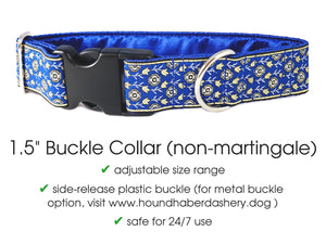 The Hound Haberdashery Collar Stratford Jacquard in Blue - Martingale or Buckle Dog Collar - 1.5" Width
