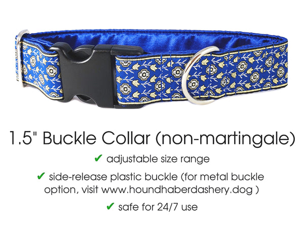 The Hound Haberdashery Collar Stratford Jacquard in Blue - Martingale or Buckle Dog Collar - 1.5" Width