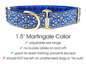 The Hound Haberdashery Collar Stratford Jacquard in Blue - Martingale or Buckle Dog Collar - 1.5" Width