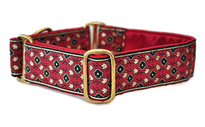 Stratford Jacquard in Red - Martingale Dog Collar or Buckle Dog Collar - 1.5" Width - The Hound Haberdashery