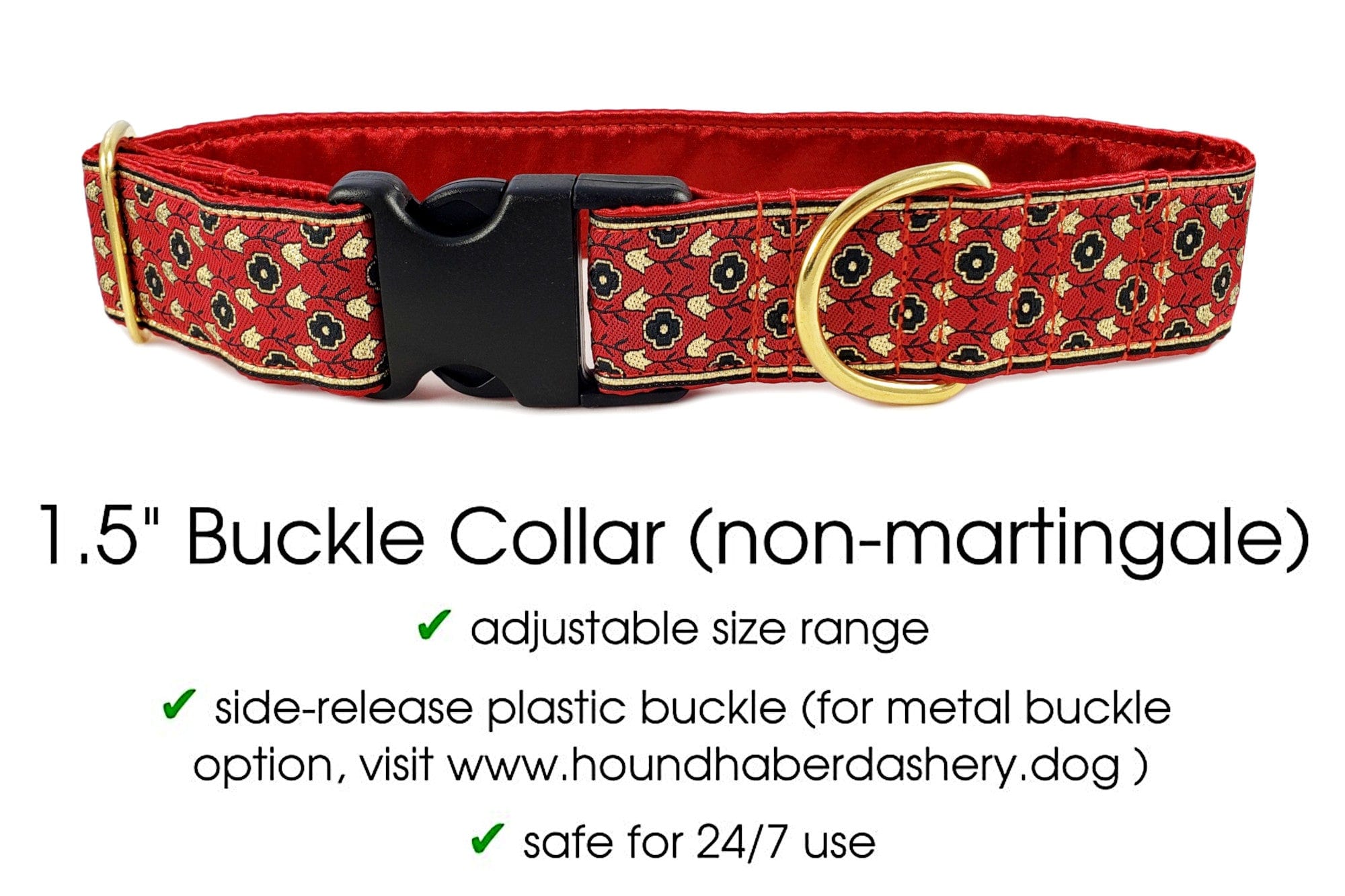 The Hound Haberdashery Collar Stratford Jacquard in Red - Martingale Dog Collar or Buckle Dog Collar - 1.5" Width