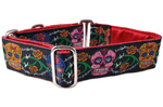 Load image into Gallery viewer, The Hound Haberdashery Collar Sugar Skulls in Black - Martingale Dog Collar or Buckle Dog Collar - 1.5&quot; Width
