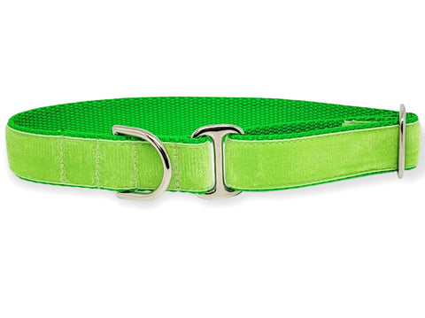 The Hound Haberdashery Collar Tag Collar - Lime Green Velvet