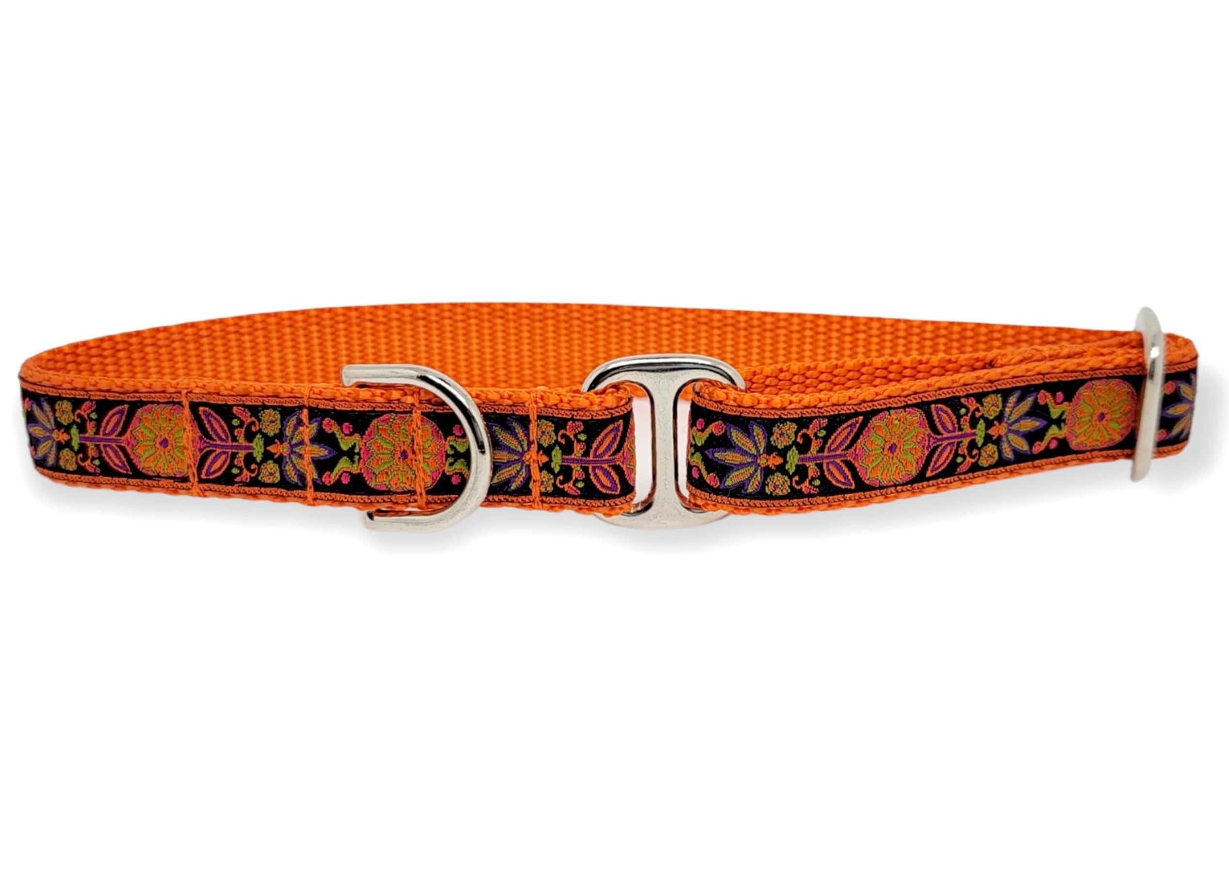 The Hound Haberdashery Collar Tag Collar - Orange & Black Pinwheel