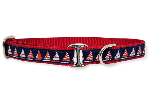 The Hound Haberdashery Collar Tag Collar - Sailboats in Red, White & Blue