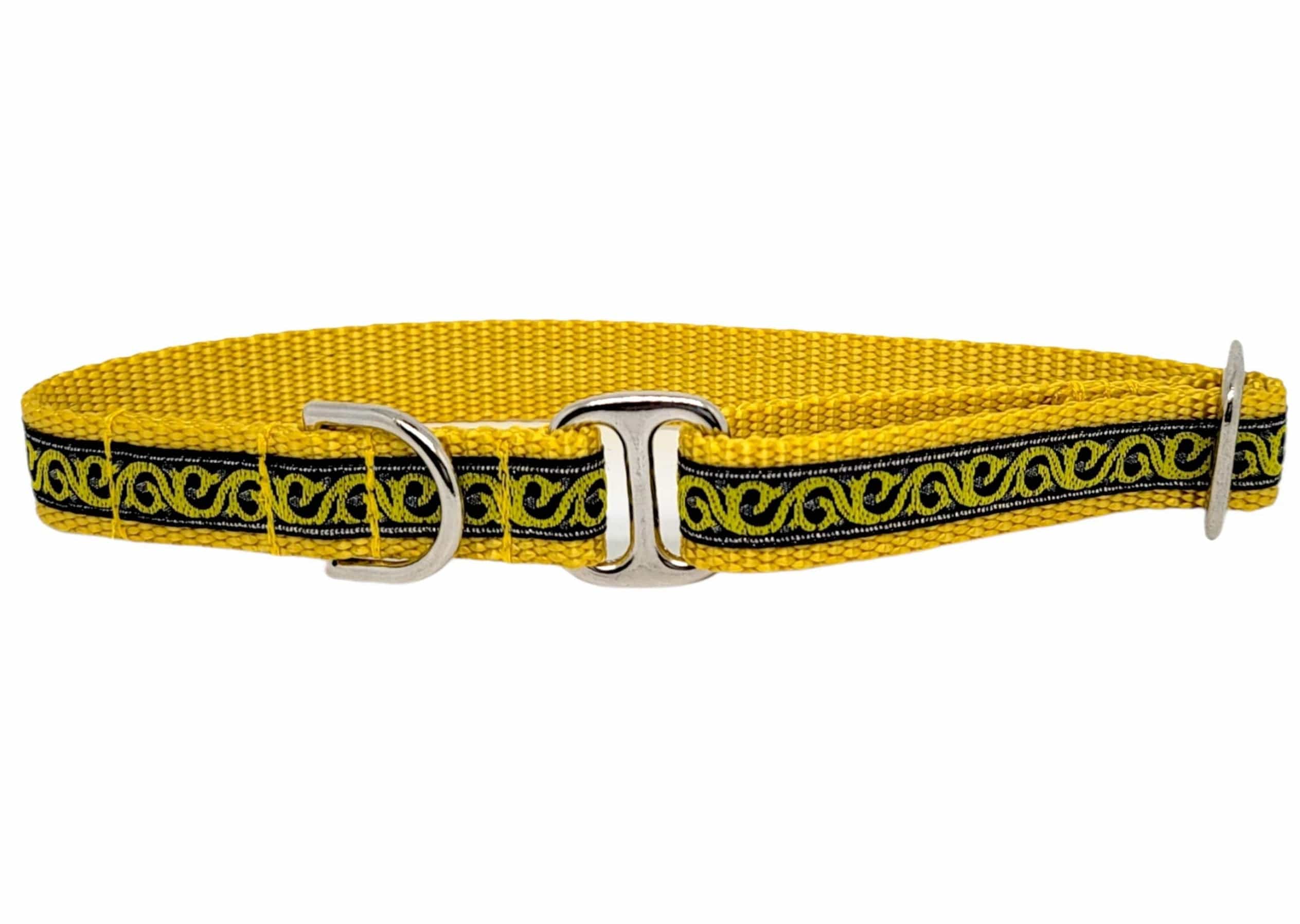 The Hound Haberdashery Collar Tag Collar - Scroll in Yellow & Black