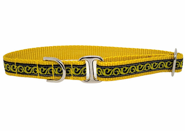 The Hound Haberdashery Collar Tag Collar - Scroll in Yellow & Black
