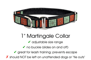 Talavera Tiles in Rust & Sage - Martingale Dog Collar or Buckle Dog Collar - 1" Width - The Hound Haberdashery