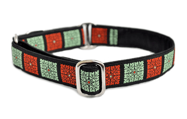 Talavera Tiles in Rust & Sage - Martingale Dog Collar or Buckle Dog Collar - 1" Width - The Hound Haberdashery