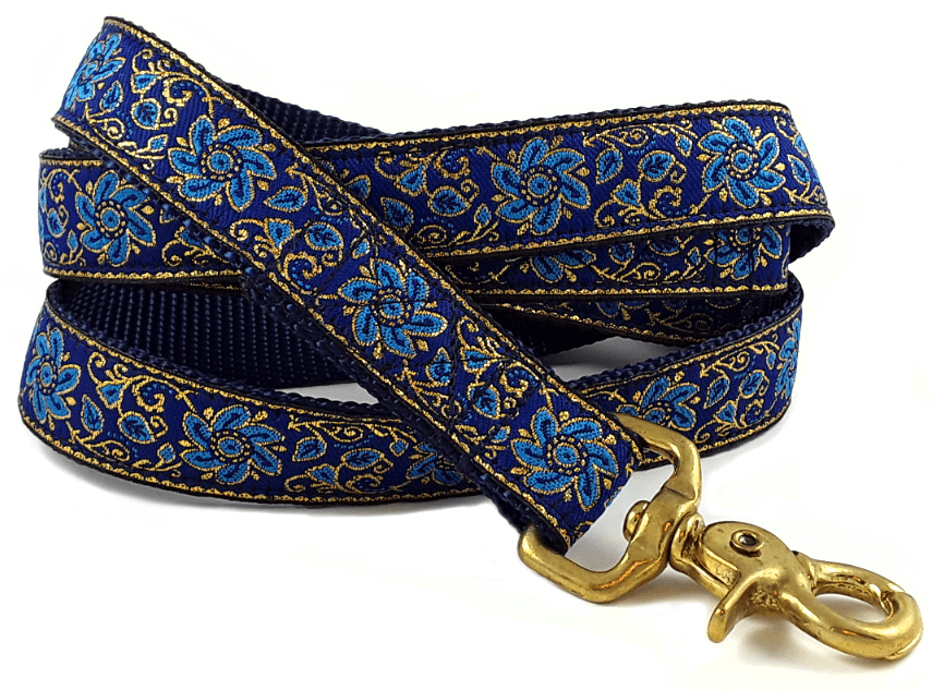 Sevilla Jacquard Dog Leash in Blue & Gold - The Hound Haberdashery