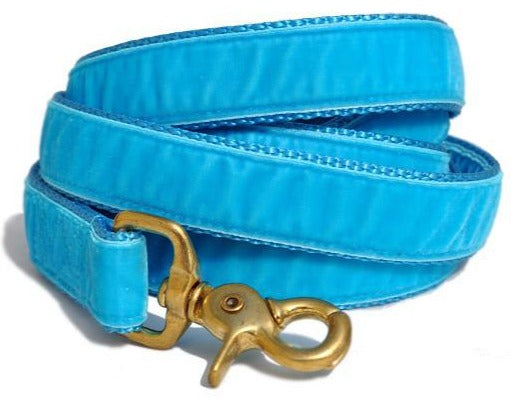 Turquoise Velvet Dog Leash - The Hound Haberdashery