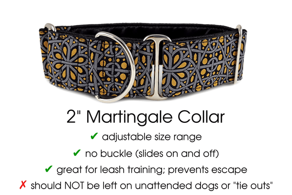 Ankara in Gray and Gold - Martingale Dog Collar or Buckle Dog Collar - 2" Width - The Hound Haberdashery