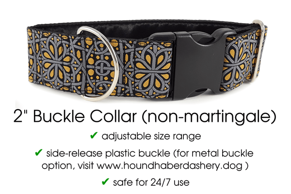 Ankara in Gray and Gold - Martingale Dog Collar or Buckle Dog Collar - 2" Width - The Hound Haberdashery