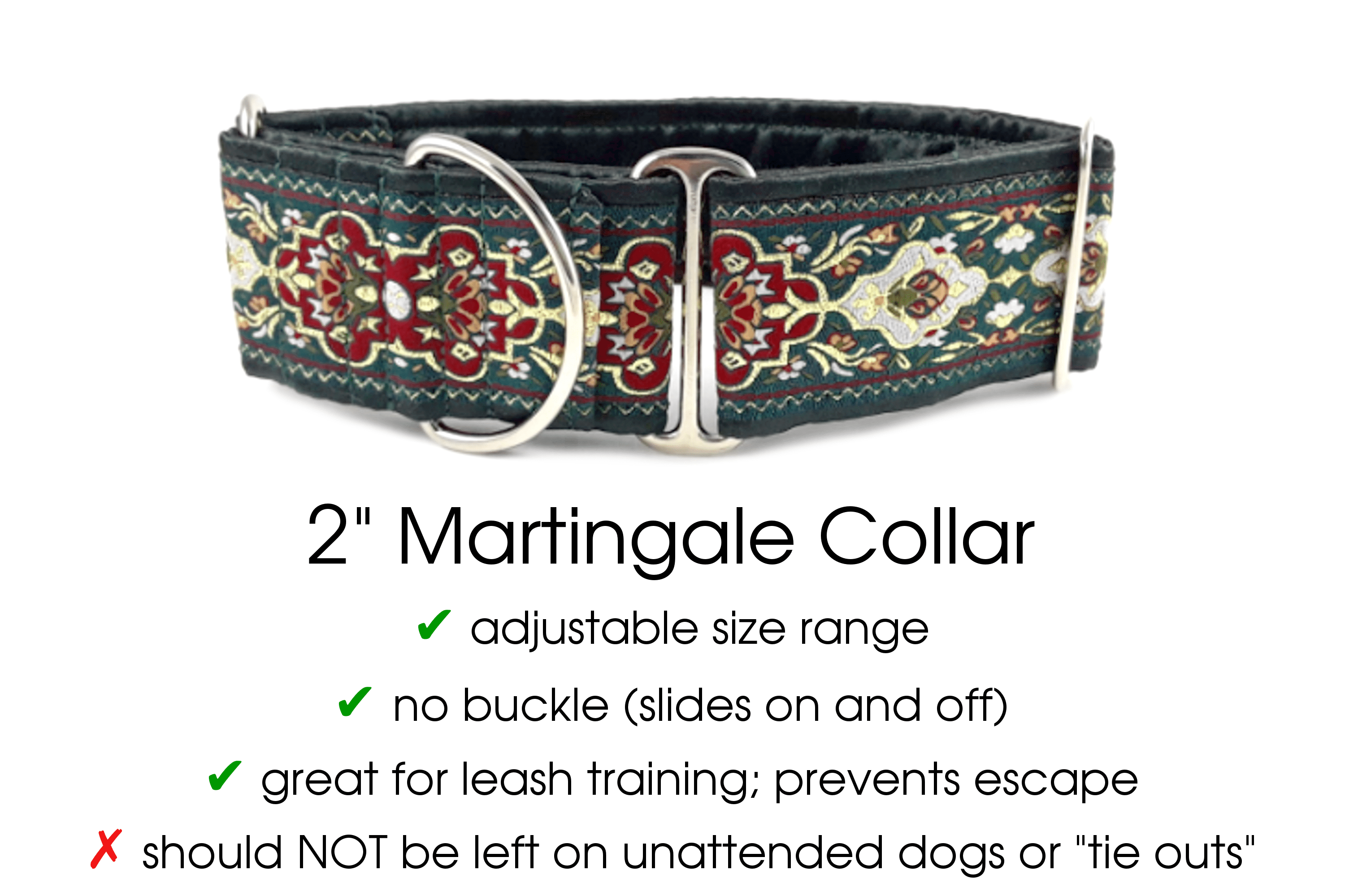 Salzburg Jacquard in Green - Martingale Dog Collar or Buckle Dog Collar - 2" Width - The Hound Haberdashery