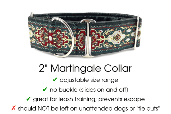 Salzburg Jacquard in Green - Martingale Dog Collar or Buckle Dog Collar - 2" Width - The Hound Haberdashery