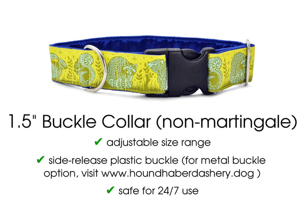 Spirit Animal Jacquard in Mustard & Olive - Martingale Dog Collar or Buckle Dog Collar - 1.5" Width - The Hound Haberdashery