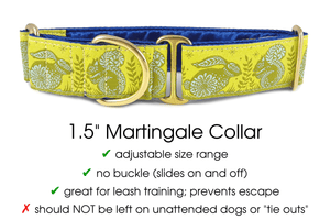 Spirit Animal Jacquard in Mustard & Olive - Martingale Dog Collar or Buckle Dog Collar - 1.5" Width - The Hound Haberdashery