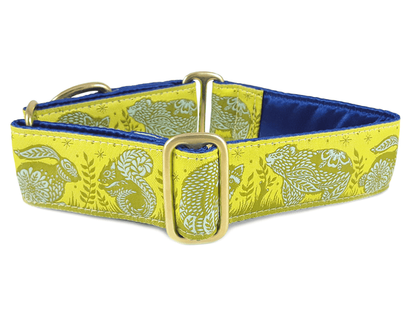 Spirit Animal Jacquard in Mustard & Olive - Martingale Dog Collar or Buckle Dog Collar - 1.5" Width - The Hound Haberdashery