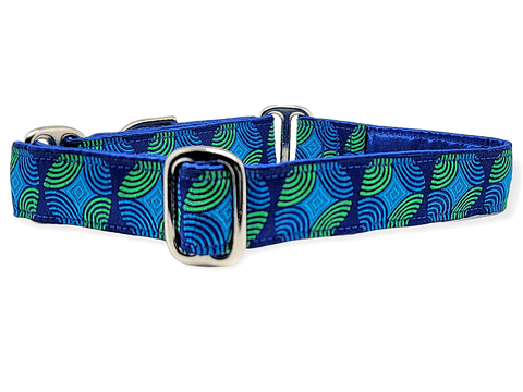 The Hound Haberdashery Collar Reverb in Blue & Green - Martingale Dog Collar or Buckle Dog Collar - 1" Width