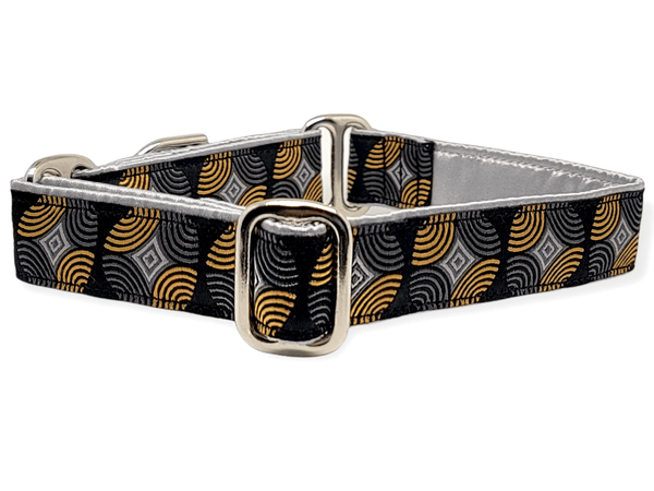 The Hound Haberdashery Collar Reverb in Black & Gold - Martingale Dog Collar or Buckle Dog Collar - 1" Width