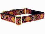Load image into Gallery viewer, The Hound Haberdashery Orange &amp; Black Pinwheel: Martingale Collars or Buckle Collars for Small to Medium Dogs, Whippets, Greyhounds, Sighthounds - 1 Inch Wide
