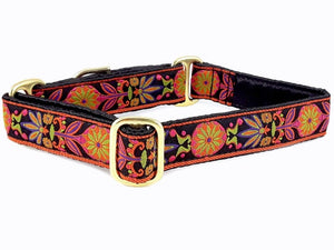 The Hound Haberdashery Orange & Black Pinwheel: Martingale Collars or Buckle Collars for Small to Medium Dogs, Whippets, Greyhounds, Sighthounds - 1 Inch Wide