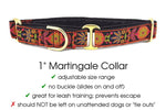 Load image into Gallery viewer, The Hound Haberdashery Orange &amp; Black Pinwheel: Martingale Collars or Buckle Collars for Small to Medium Dogs, Whippets, Greyhounds, Sighthounds - 1 Inch Wide
