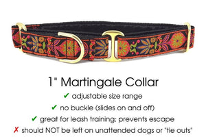 The Hound Haberdashery Orange & Black Pinwheel: Martingale Collars or Buckle Collars for Small to Medium Dogs, Whippets, Greyhounds, Sighthounds - 1 Inch Wide