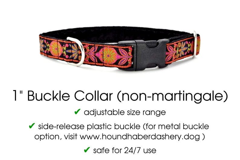 The Hound Haberdashery Orange & Black Pinwheel: Martingale Collars or Buckle Collars for Small to Medium Dogs, Whippets, Greyhounds, Sighthounds - 1 Inch Wide