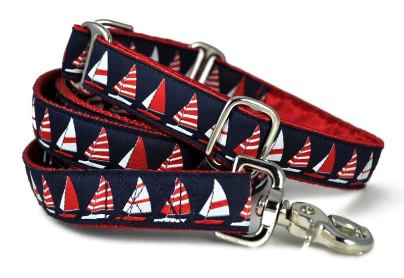 Ships Ahoy Jacquard Dog Leash in Red, White & Navy Blue - The Hound Haberdashery