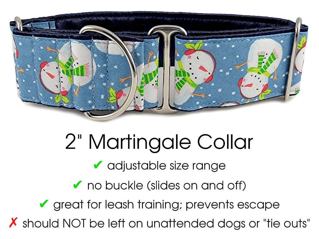 The Hound Haberdashery Snowmen Martingale Collar (size medium)- for Medium to Large Dog, Greyhound, Whippet, Poodle - 2 Inch Wide