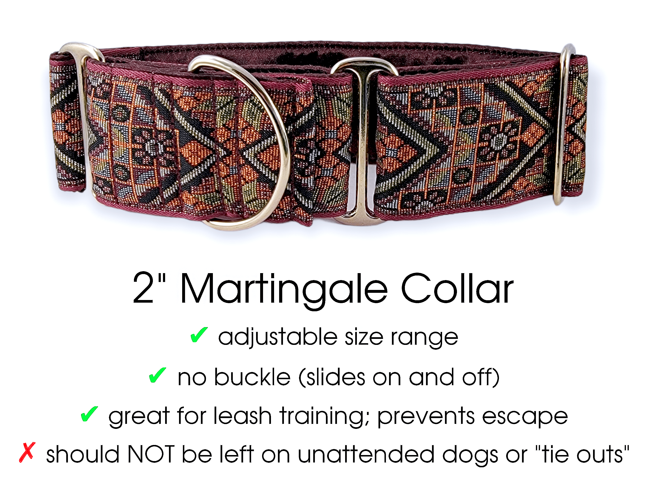The Hound Haberdashery Diamond Tapestry Martingale Collar (size medium)- for Medium to Large Dog, Greyhound, Whippet, Poodle - 2 Inch Wide