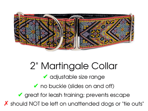 The Hound Haberdashery Coral Paisley Tapestry Martingale Collar (size medium)- for Medium to Large Dog, Greyhound, Whippet, Poodle - 2 Inch Wide