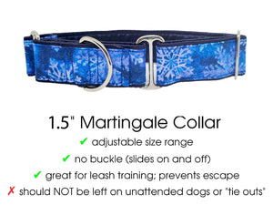 The Hound Haberdashery Premade & Ready to Ship: 1.5" Blue Snowflake Martingale Collar (size medium)- for Medium to Large Dog, Greyhound, Whippet, Poodle - 1.5 Inch Wide